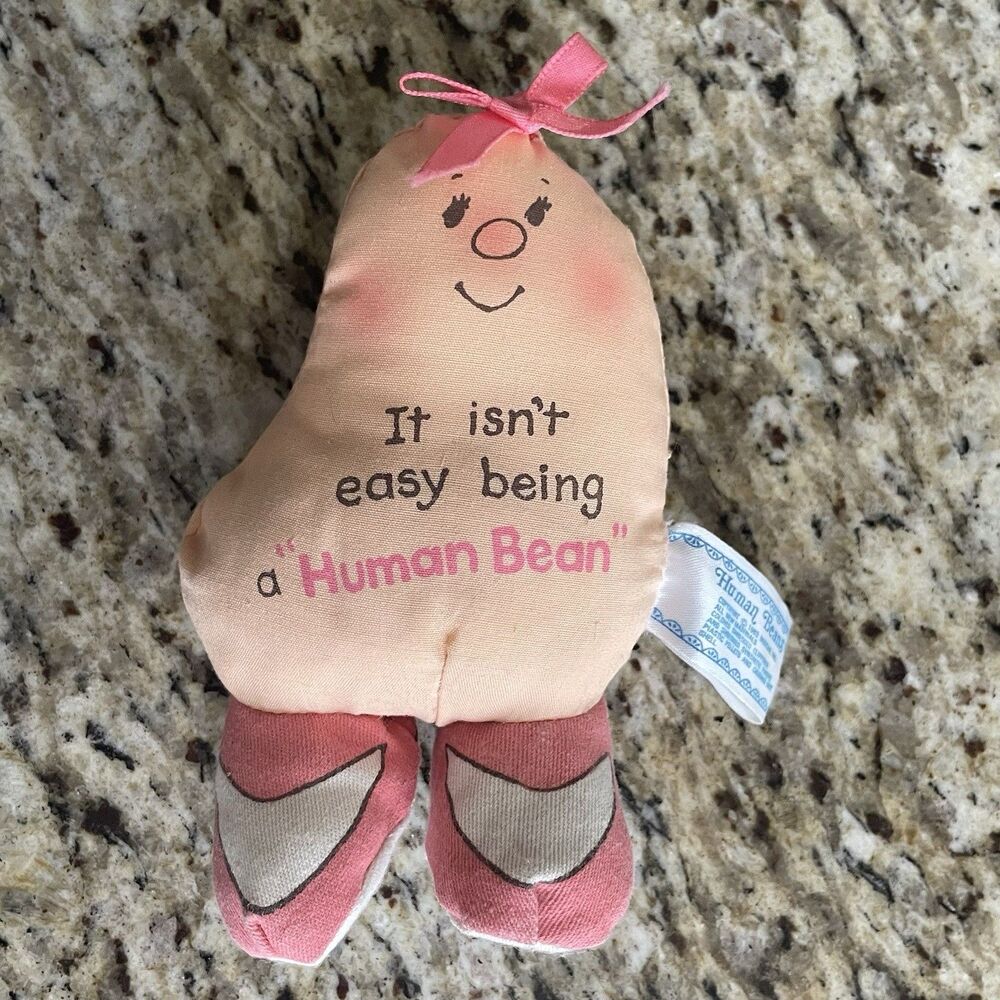 Vintage Human Beans 1980 Plush Pink Bow & Shoes It Isn't Easy Being A Human Bean